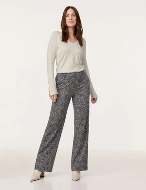 GERRY WEBER Damski Materiałowe spodnie MIR꞉JA WIDE LEG Czarny Wzorzysty