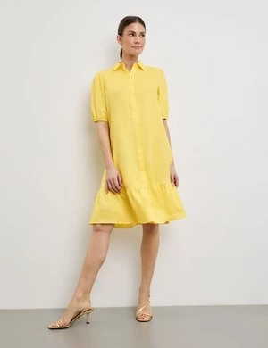 GERRY WEBER Damski Modna koszulowa sukienka z lnu Półrękawek kołnierzyk koszulowy Żółty Jednokolorowy