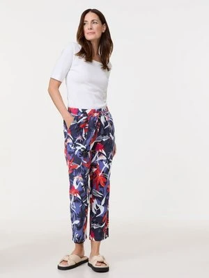 GERRY WEBER Damski Spodnie bez zapięcia Easy Fit z domieszką lnu, Multicolor Wzorzysty