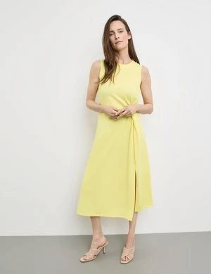 GERRY WEBER Damski Sukienka midi z wiązaniem Bez rękawów Okrągły Żółty Jednokolorowy