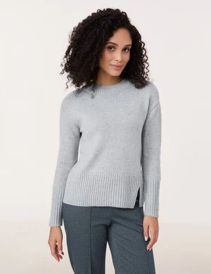 GERRY WEBER Damski Sweter dzianinowy z półgolfem 58cm Szerokie prążkowane mankiety Szary Jednokolorowy