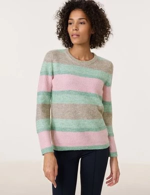 GERRY WEBER Damski Sweter w blokowe pasy 58cm długie Okrągły Multicolor W paski