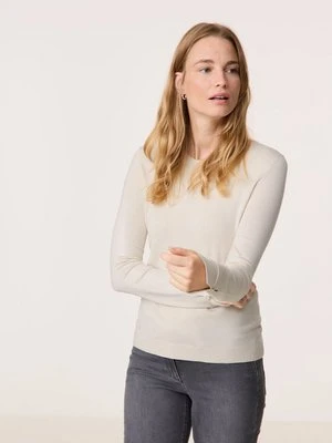 GERRY WEBER Damski Sweter z długim rękawem ze zrównoważonej cienkiej dzianiny 60cm długie Okrągły, Beżowy Jednokolorowy