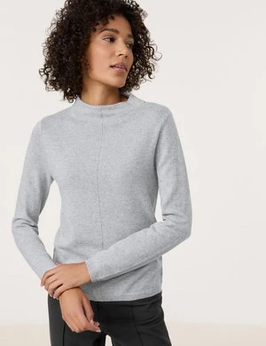 GERRY WEBER Damski Sweter z dodatkiem kaszmiru 60cm długie półgolf Szary Jednokolorowy