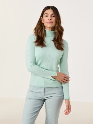 GERRY WEBER Damski Sweter z golfem i rozcięciami rękawów 60cm długie, Zielony Jednokolorowy