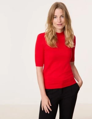 GERRY WEBER Damski Sweter z krótkim rękawem i półgolfem 58cm Półrękawek Czerwony Jednokolorowy