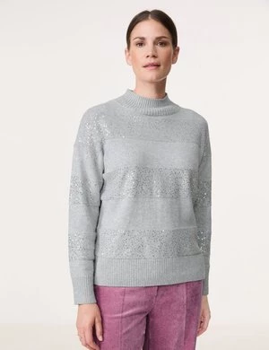 GERRY WEBER Damski Sweter z półgolfem i zdobieniem 60cm długie Szary Jednokolorowy