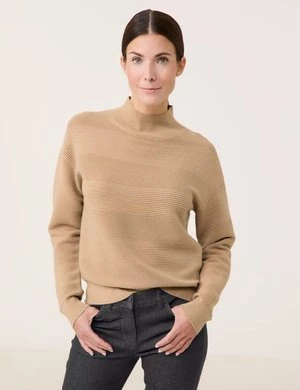 GERRY WEBER Damski Sweter z półgolfem Ottoman 56cm Szerokie prążkowane mankiety, Beżowy Jednokolorowy