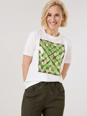 GERRY WEBER Damski T-shirt z abstrakcyjnym nadrukiem z przodu 64cm Półrękawek Okrągły, Biały Jednokolorowy