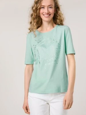 GERRY WEBER Damski T-shirt z nadrukiem z przodu 62cm Półrękawek Okrągły, Niebieski Jednokolorowy