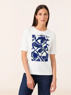 GERRY WEBER Damski T-shirt z nadrukiem z przodu i napisem 64cm Półrękawek Okrągły, Biały Jednokolorowy