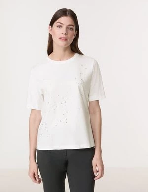 GERRY WEBER Damski T-shirt z ozdobnymi kamykami 62cm krótkie Okrągły Biały Jednokolorowy