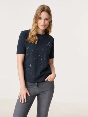 GERRY WEBER Damski T-shirt z ozdobnymi kamykami 62cm krótkie Okrągły, Niebieski Jednokolorowy