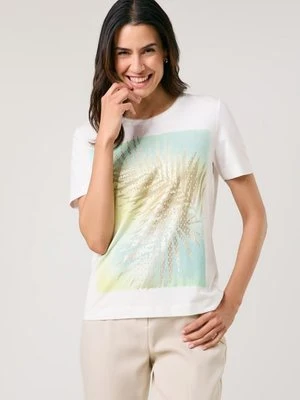 GERRY WEBER Damski T-shirt z połyskującym nadrukiem z przodu 62cm krótkie Okrągły, Multicolor Jednokolorowy