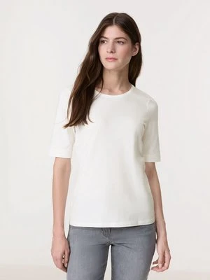 GERRY WEBER Damski T-shirt z satynowym obszyciem 64cm Półrękawek Okrągły, Biały Jednokolorowy