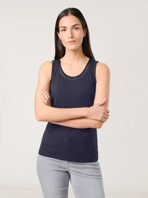 GERRY WEBER Damski Top basic z szyfonowym obszyciem 64cm Bez rękawów Okrągły, Niebieski Jednokolorowy