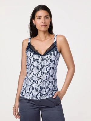 GERRY WEBER Damski Top z koronkowym obszyciem i wężowym motywem 62cm Bez rękawów w serek, Multicolor Wzorzysty