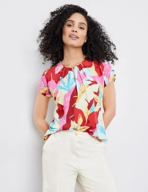 GERRY WEBER Damski Wzorzysta bluzka 66cm krótkie Otwarty okrągły dekolt Multicolor W kwiaty