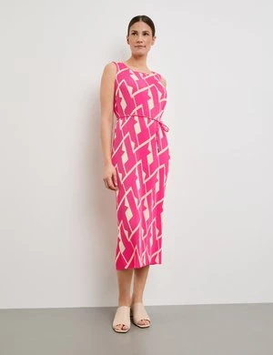 GERRY WEBER Damski Wzorzysta, plisowana sukienka ze sznurkiem w talii Bez rękawów Okrągły Różowy Wzorzysty