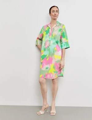 GERRY WEBER Damski Wzorzysta sukienka z kontrafałdą 3/4 Z kołnierzem Multicolor W kwiaty