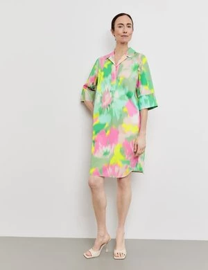 GERRY WEBER Damski Wzorzysta sukienka z kontrafałdą 3/4 Z kołnierzem Multicolor W kwiaty
