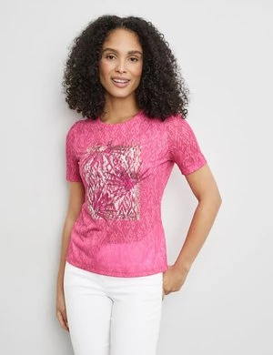 GERRY WEBER Damski Wzorzysty T-shirt z nadrukiem z przodu 64cm krótkie Okrągły Różowy