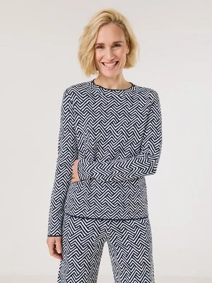 GERRY WEBER Damski Żakardowy sweter 60cm długie Okrągły, Niebieski Wzorzysty