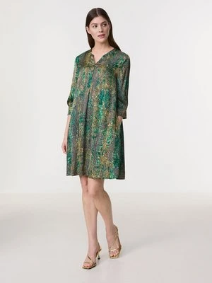 Zdjęcie produktu GERRY WEBER Damski Zwiewna sukienka koszulowa z nadrukiem ikat długie Tunikowy dekolt, Multicolor Wzorzysty