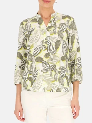 Gerry Weber Lniana bluzka w kolorze oliwkowo-białym rozmiar: 46