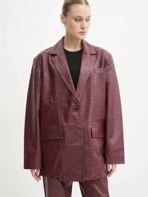 Gestuz marynarka skórzana kolor bordowy jednorzędowa gładka 10909797