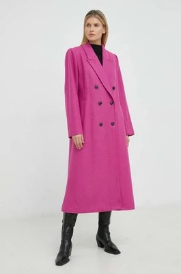 Gestuz płaszcz wełniany kolor różowy przejściowy dwurzędowy