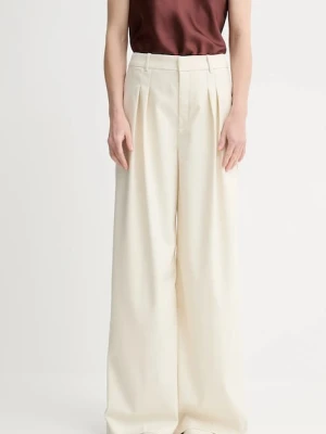 Gestuz spodnie damskie kolor beżowy szerokie high waist 10910171