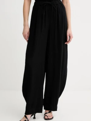 Gestuz spodnie damskie kolor czarny szerokie high waist 10910440