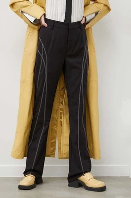 Gestuz spodnie damskie kolor czarny szerokie high waist 10908839