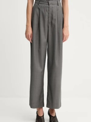 Gestuz spodnie damskie kolor szary proste high waist 10910622