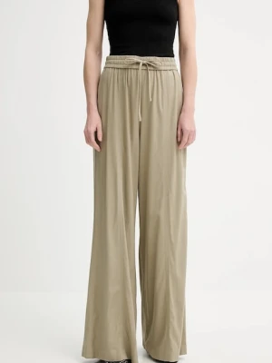 Gestuz spodnie z domieszką lnu damskie kolor zielony proste high waist 10910517