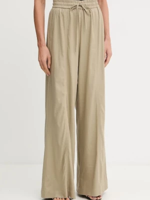Gestuz spodnie z domieszką lnu damskie kolor zielony proste high waist 10910517