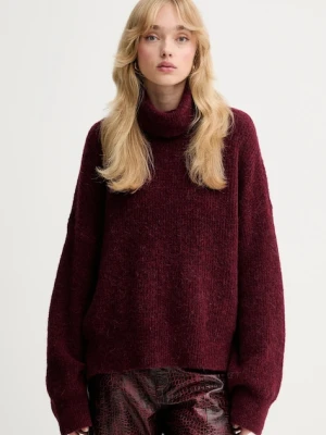 Gestuz sweter damski kolor bordowy z golfem 10909446