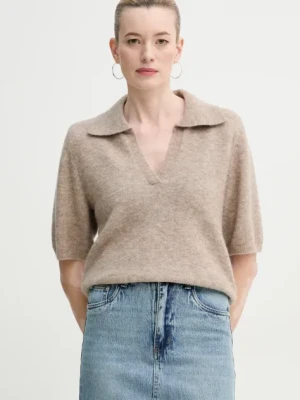Gestuz sweter wełniany damski kolor beżowy lekki 10910035
