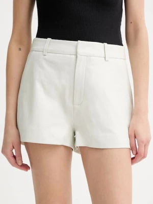 Gestuz szorty skórzane damskie kolor biały gładkie high waist 10910162