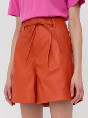 Gestuz szorty skórzane damskie kolor pomarańczowy gładkie high waist