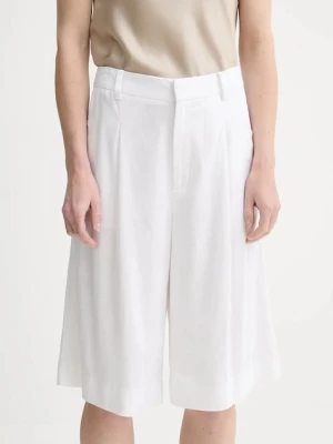 Gestuz szorty z domieszką lnu damskie kolor biały gładkie high waist 10910281