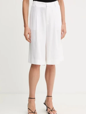 Gestuz szorty z domieszką lnu damskie kolor biały gładkie high waist 10910281