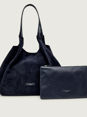 GIANNI CHIARINI Shopperka + saszetka Dua | zamsz granatowy