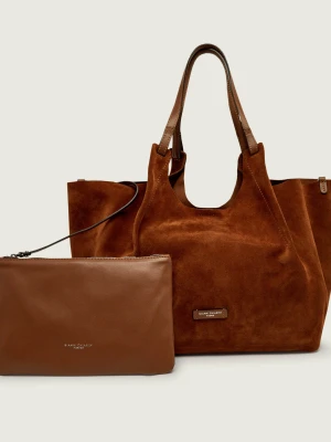 GIANNI CHIARINI Shopperka + saszetka Dua | zamsz koniakowy