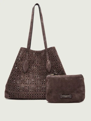 GIANNI CHIARINI Shopperka + saszetka MASHUP | zamsz