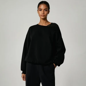 Gładka bluza loose fit na jedno ramię czarna House