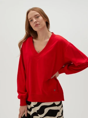 Gładka bluza z dekoltem w serek czerwona Moodo