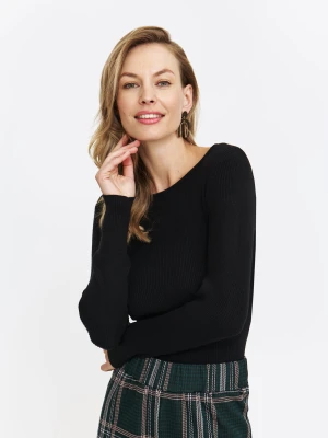 Gładka czarna bluzka z szerokim dekoltem Top Secret