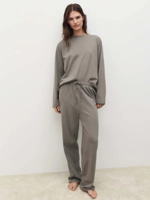 Gładka dwuczęściowa piżama z bawełny średni brązowy - Kobieta - - MANGO